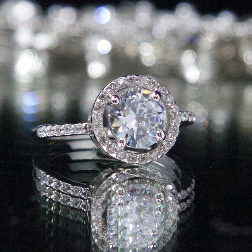 14kt Gold Dipped Swarovski Halo Engagement Ring - Picture 7 of 8